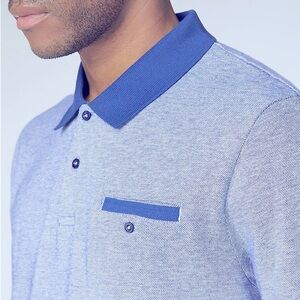 Tailorbyrd Men’s Shirt Sleeve Polo Shirt With Welt Pocket Delft Blue Size M NWT